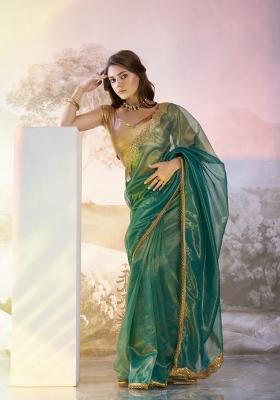 Green Sequence Twill Net Saree Set
