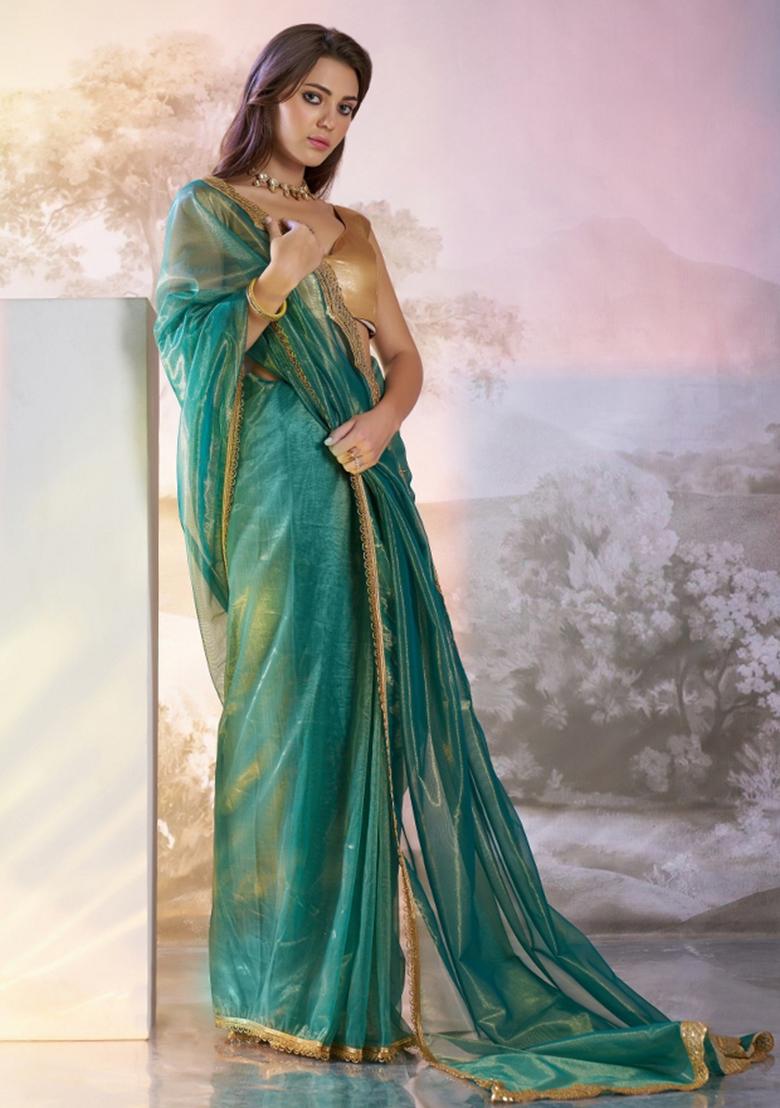 Green Sequence Twill Net Saree Set
