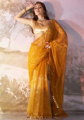 Yellow Sequence Twill Net Saree Set
