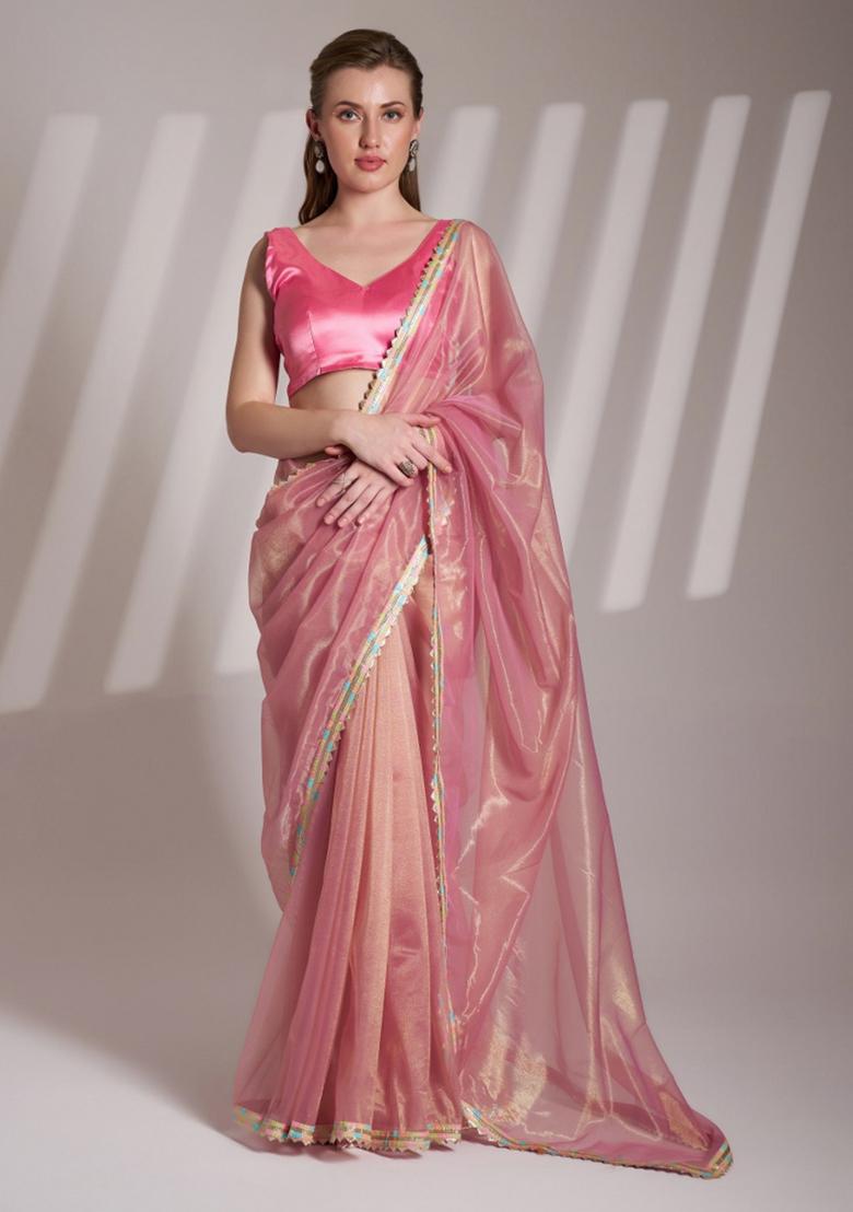 Pink Sequence Twill Net Saree Set