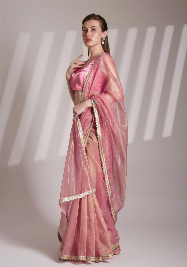 Pink Sequence Twill Net Saree Set