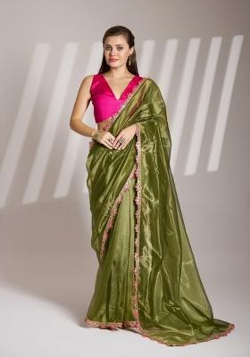 Green Sequence Twill Net Saree Set