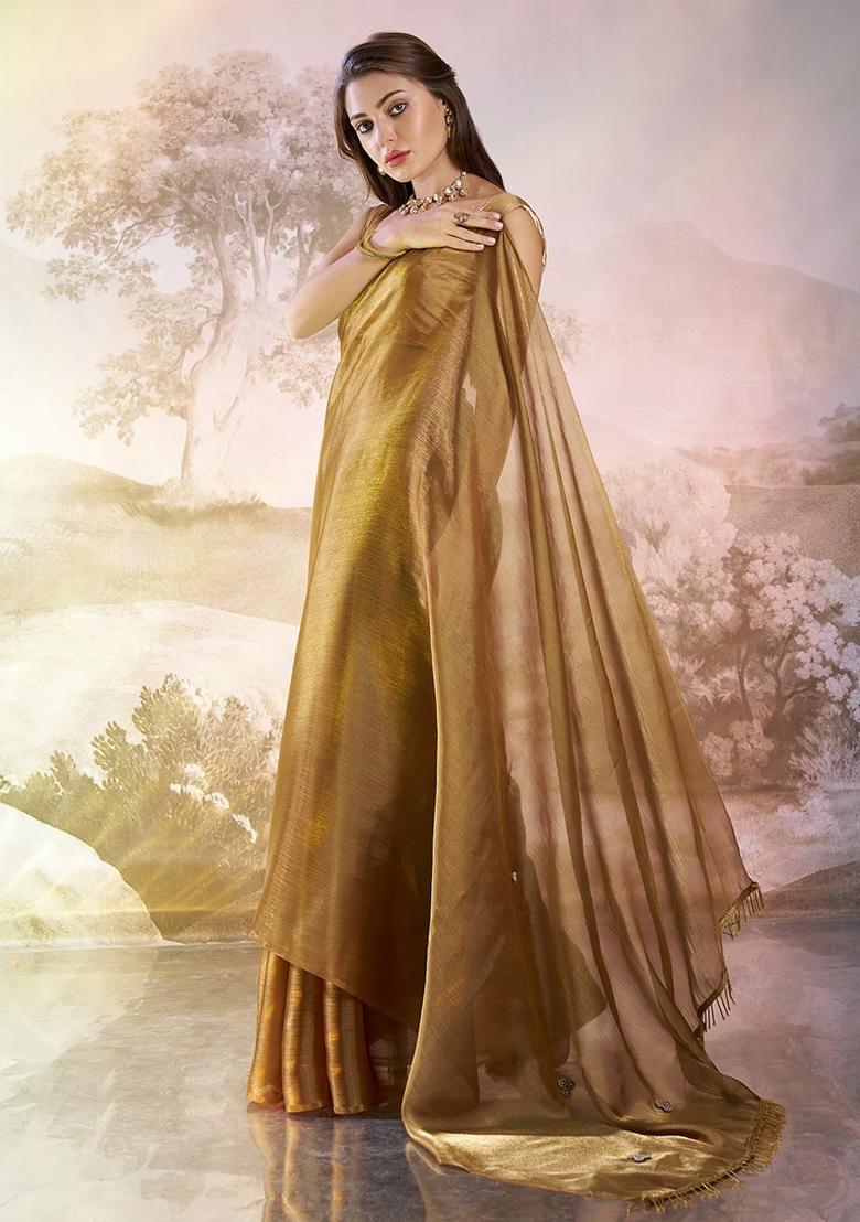 Golden Lace Border Burberry Organza Silk Saree Set