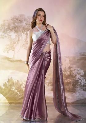 Wine Sequence Burberry Organza Silk Saree Set