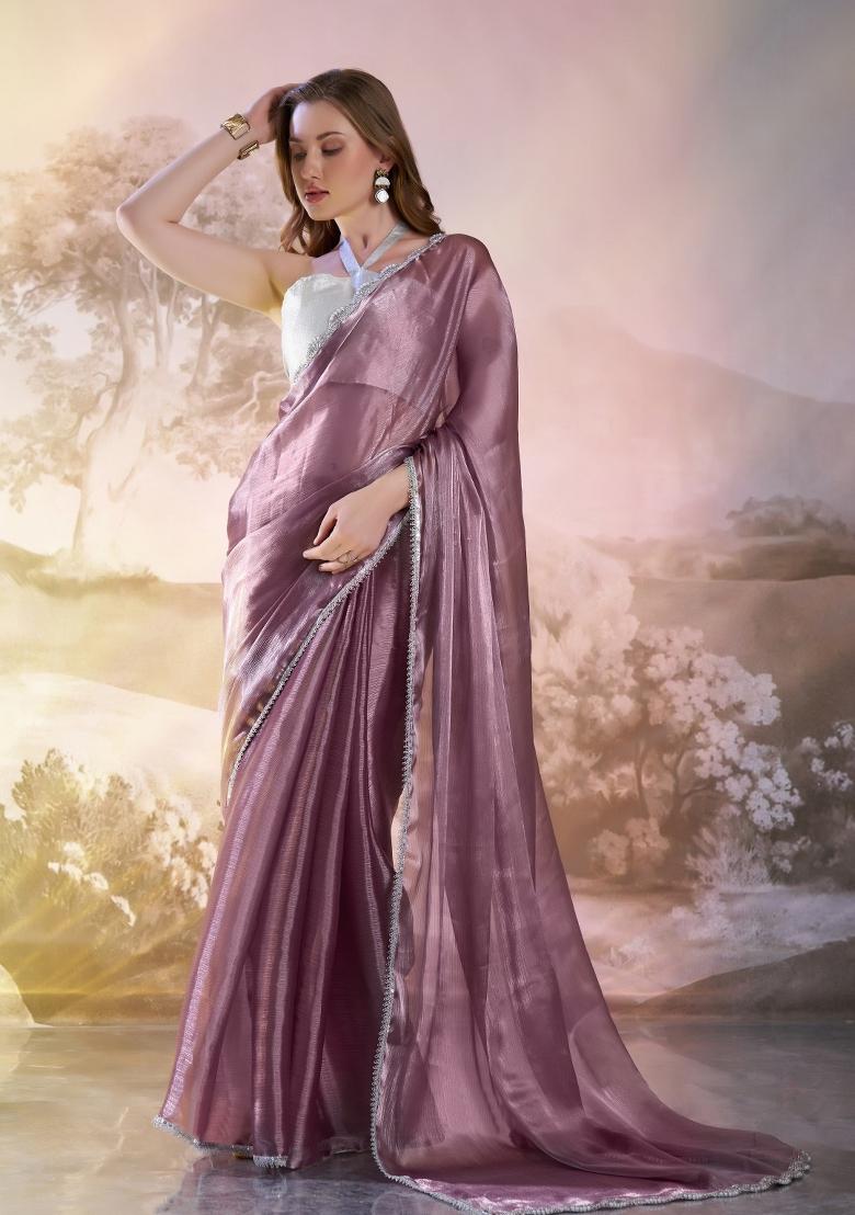 Wine Sequence Burberry Organza Silk Saree Set