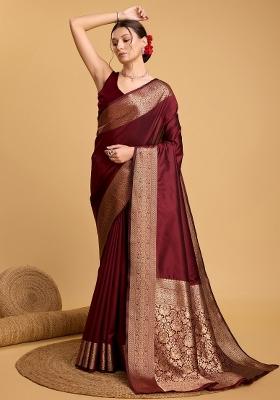 Maroon Weaving Work Banarasi Silk Saree Set