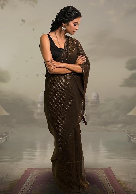 Brown Stripes Cotton Saree