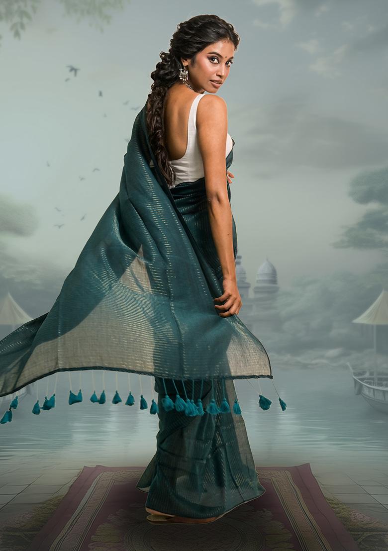 Green Stripes Cotton Saree