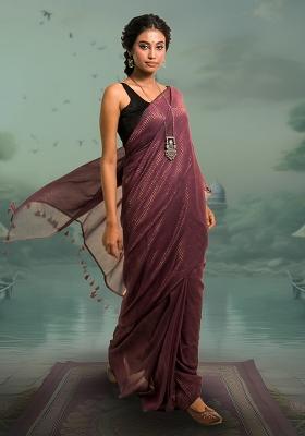 Burgundy Stripes Cotton Saree