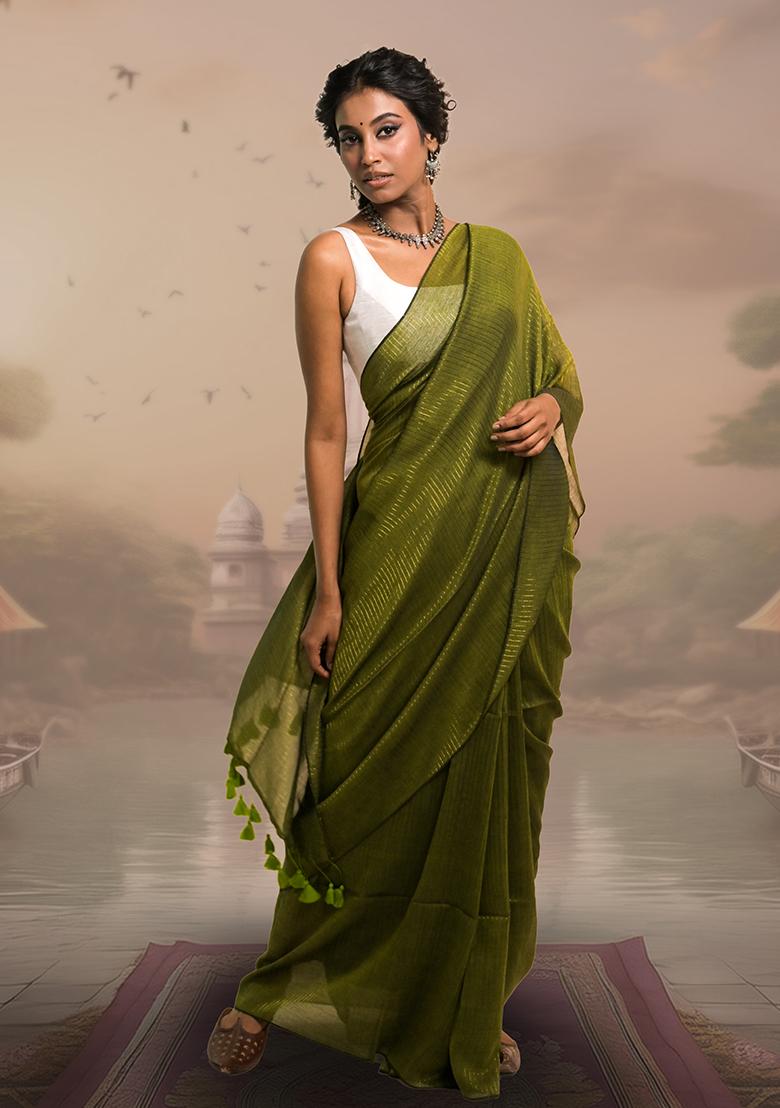 Olive Stripes Cotton Saree