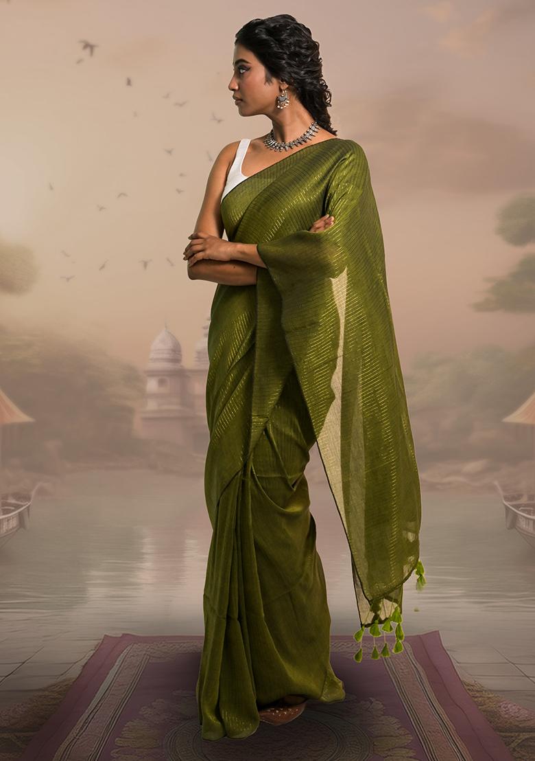 Olive Stripes Cotton Saree