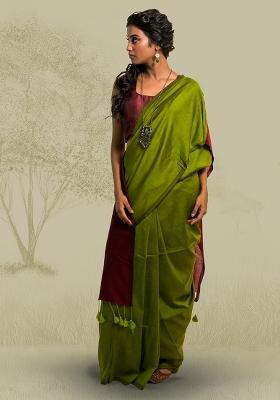 Olive Solid Cotton Saree