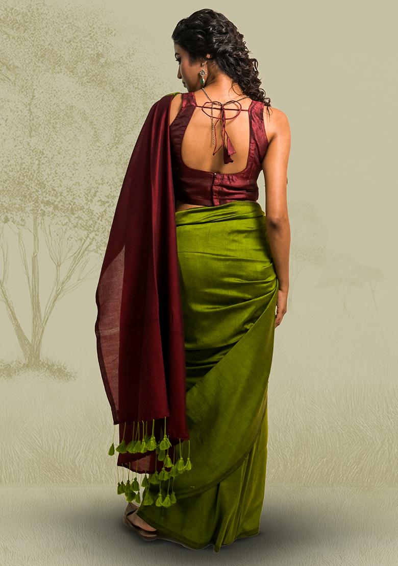 Olive Solid Cotton Saree