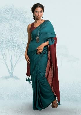 Green Solid Cotton Saree