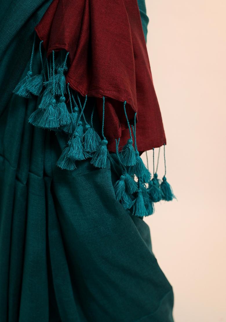 Green Solid Cotton Saree