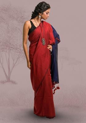 Red Solid Cotton Saree