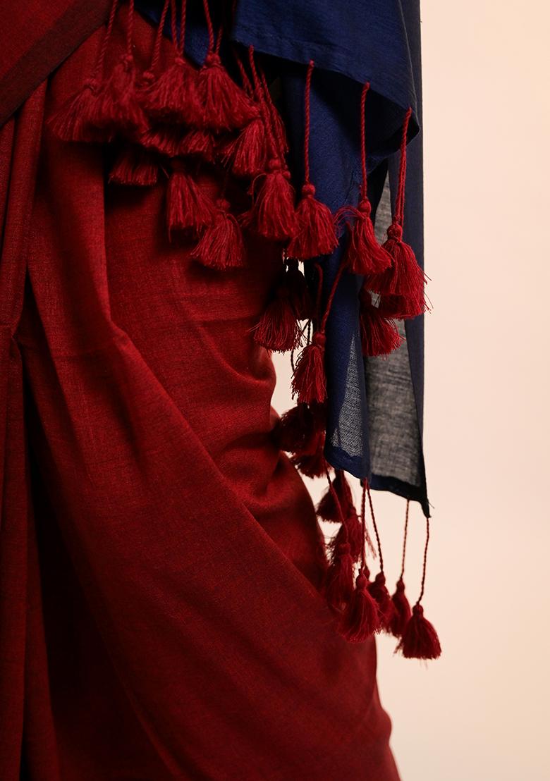 Red Solid Cotton Saree