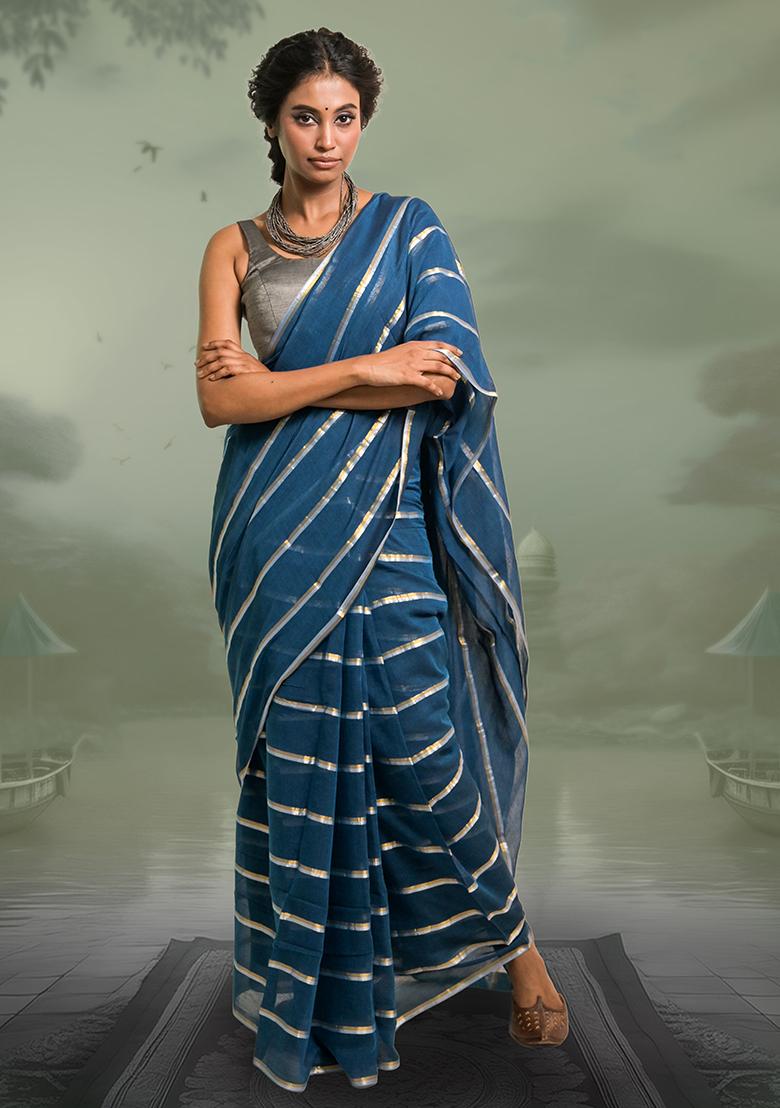 Blue Stripes Cotton Saree