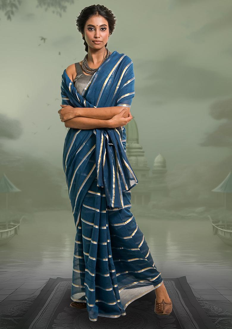 Blue Stripes Cotton Saree