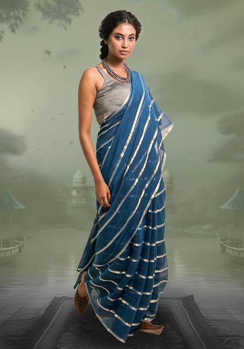 Blue Stripes Cotton Saree