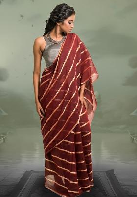 Maroon Stripes Cotton Saree