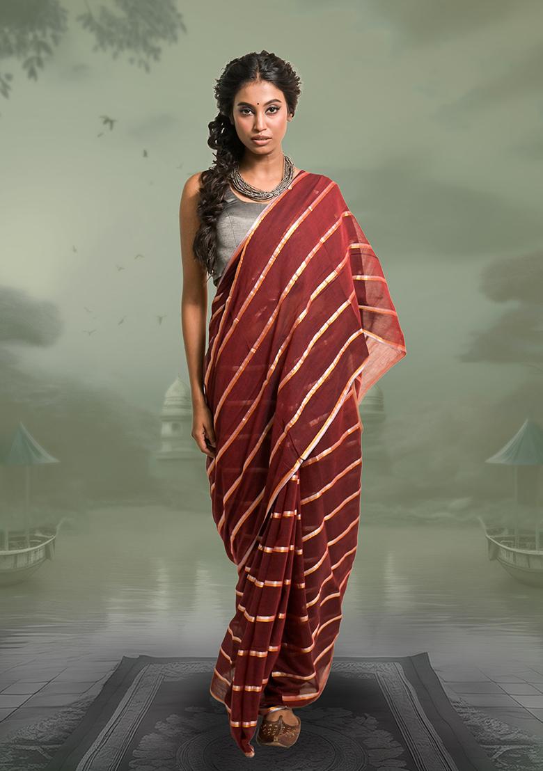 Maroon Stripes Cotton Saree