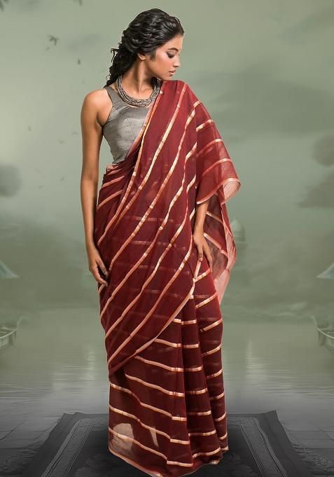 Maroon Stripes Cotton Saree