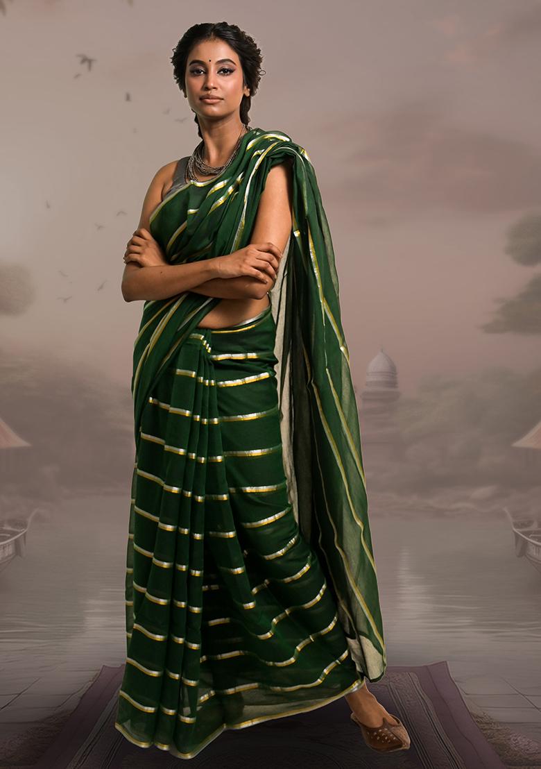 Green Stripes Cotton Saree
