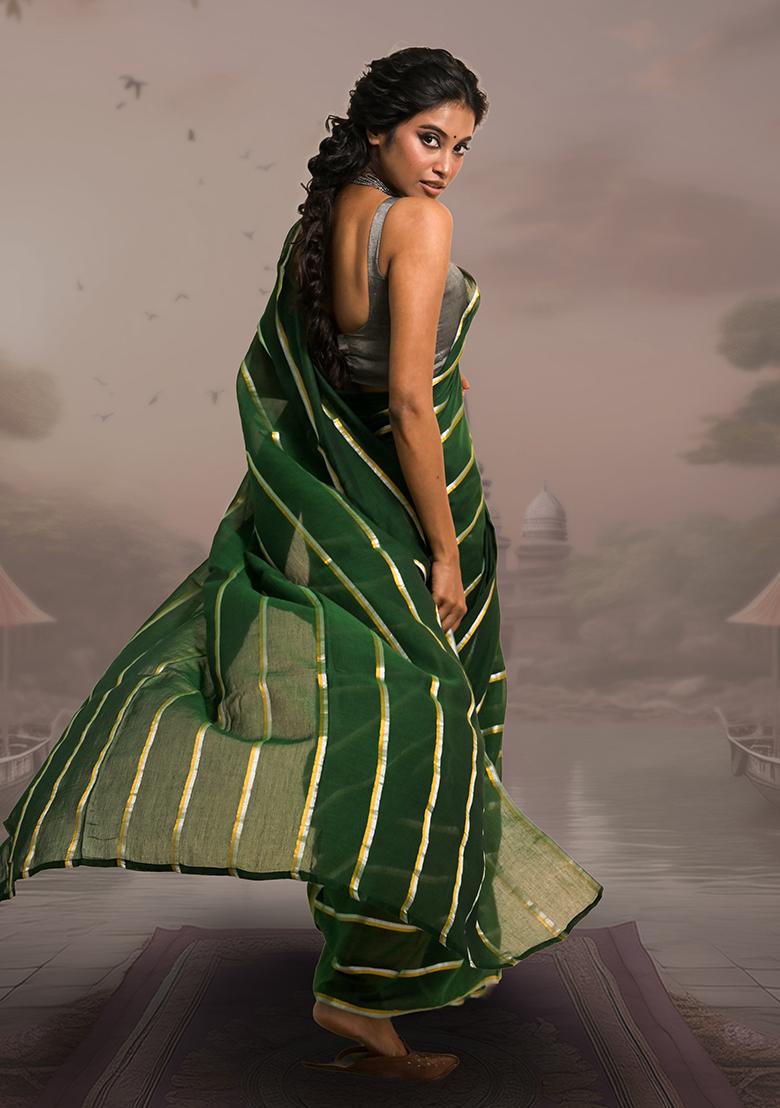Green Stripes Cotton Saree
