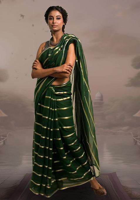Green Stripes Cotton Saree