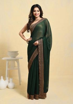 Green Embroidered Georgette Saree Set