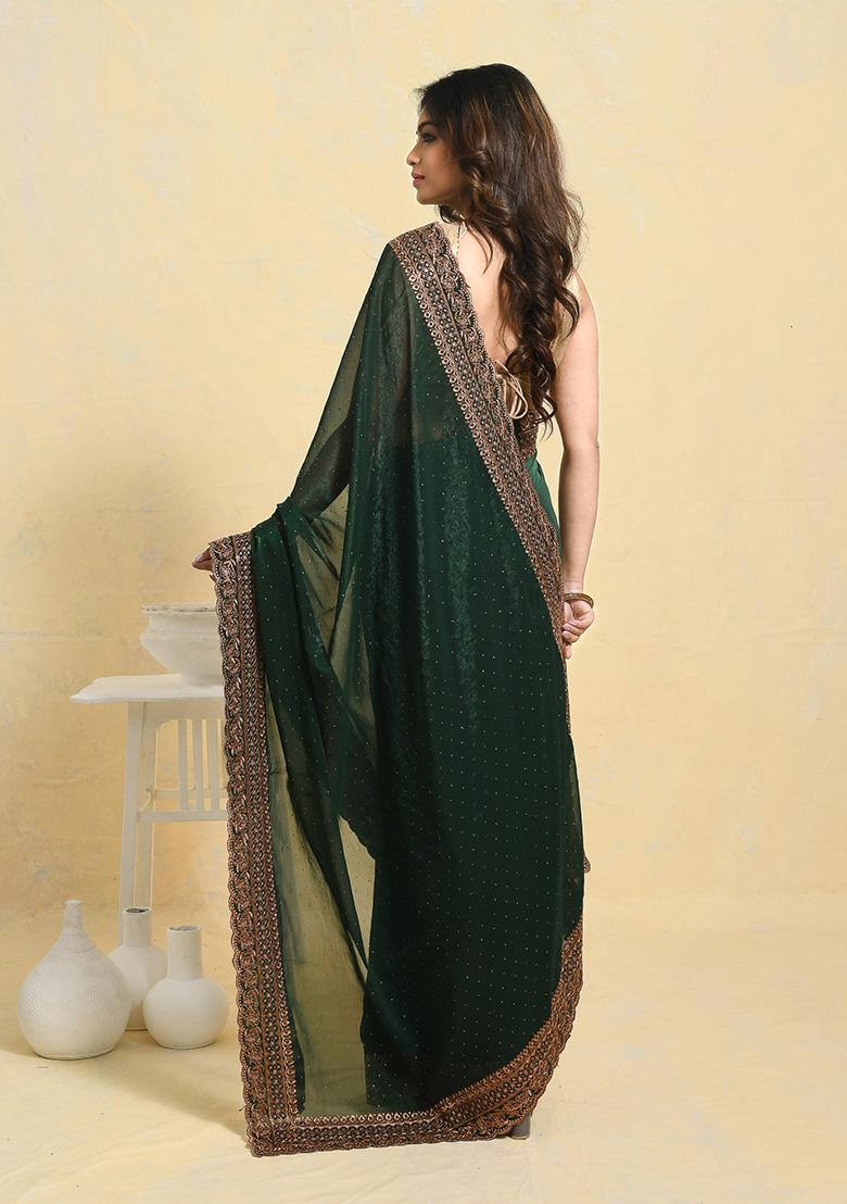 Green Embroidered Georgette Saree Set