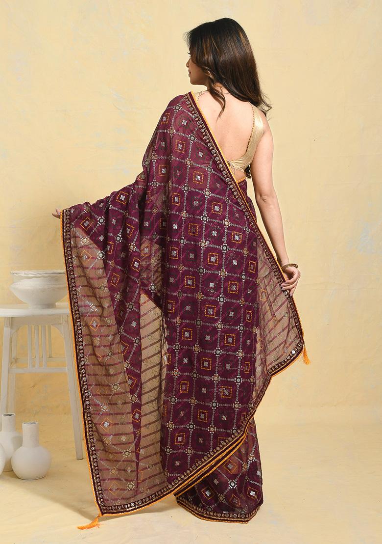 Green Embellished Georgette Saree Set