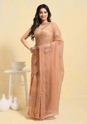 Orange Embellished Net Saree Set