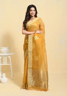 Yellow Embellished Organza Saree Set
