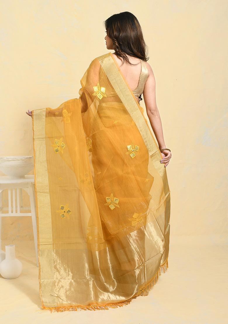 Yellow Embellished Organza Saree Set