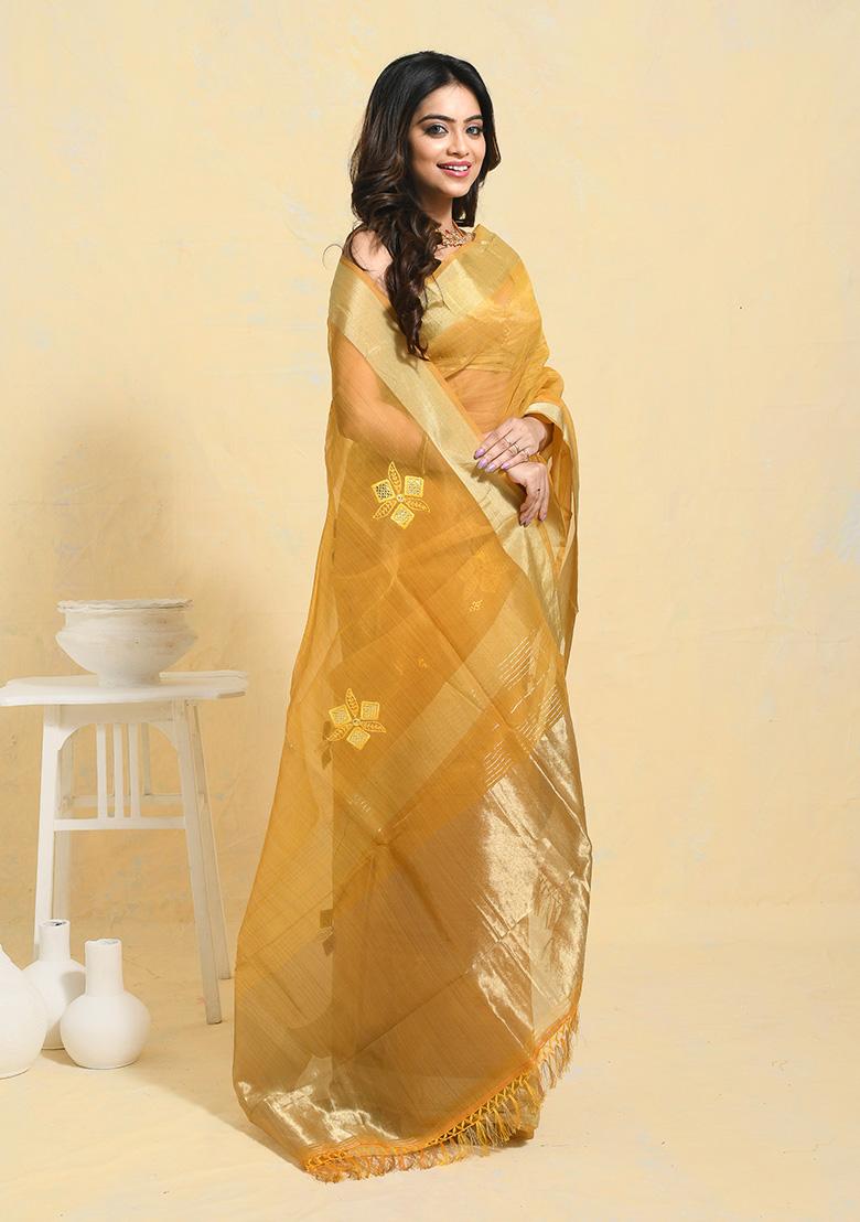 Yellow Embellished Organza Saree Set
