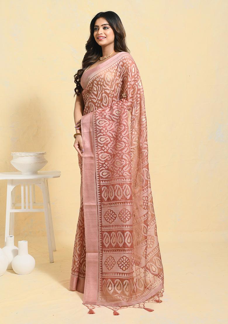 Peach Printed Chiffon Saree Set
