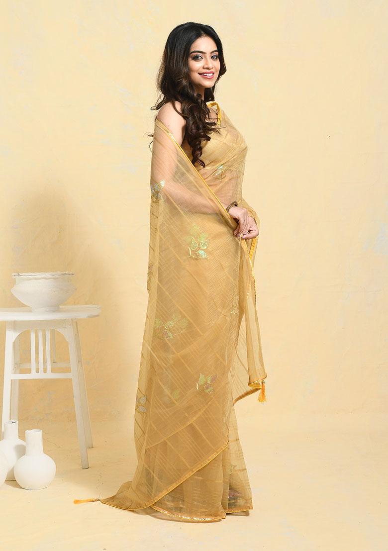 Yellow Embellished Organza Saree Set