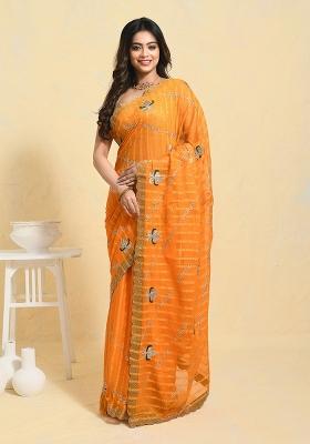 Yellow Embellished Georgette Saree Set