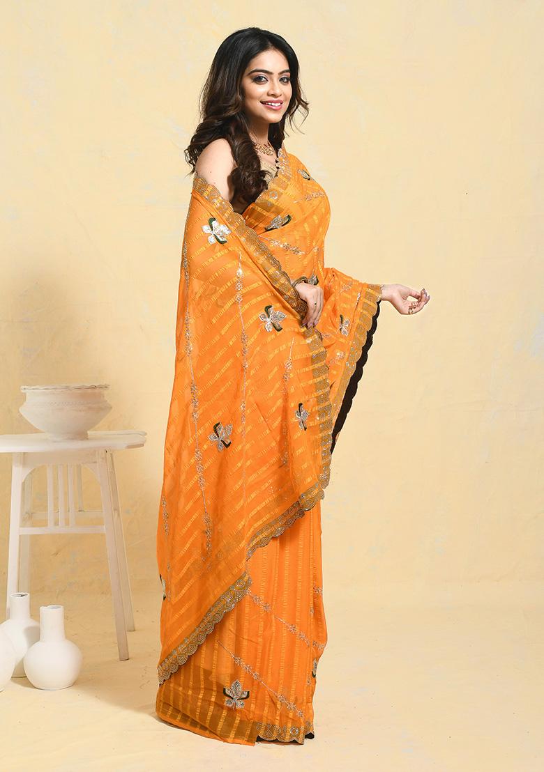 Yellow Embellished Georgette Saree Set