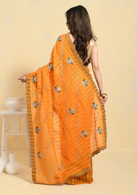 Yellow Embellished Georgette Saree Set