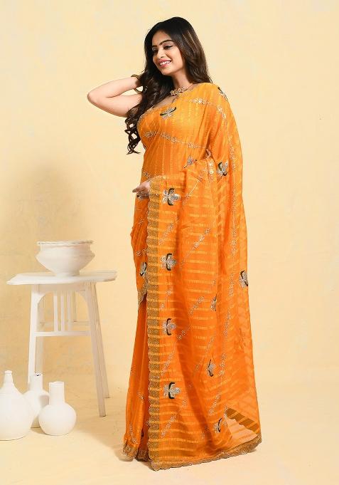 Yellow Embellished Georgette Saree Set