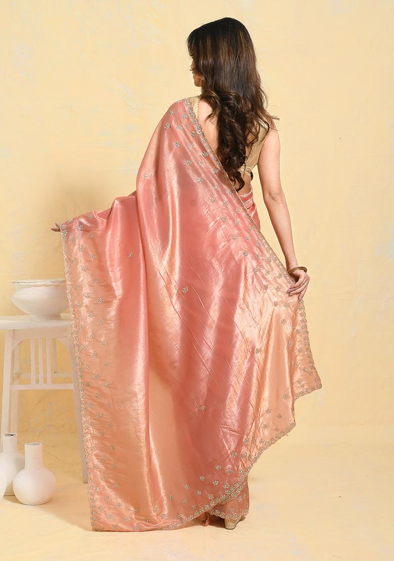Peach Embellished Organza Saree Set