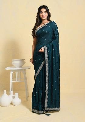 Green Embellished Art Silk Saree Set