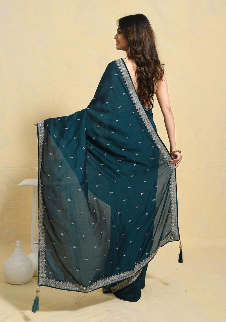 Green Embellished Art Silk Saree Set