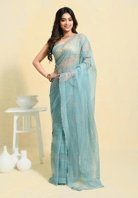 Blue Embellished Net Saree Set