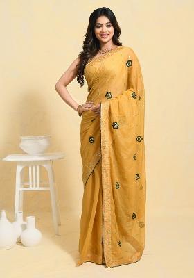 Yellow Embellished Georgette Saree Set