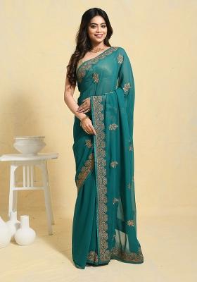 Sea Green Embellished Georgette Saree Set