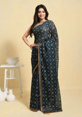 Blue Embellished Georgette Saree Set